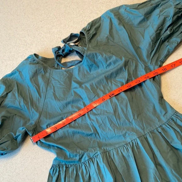Peter Som Dark Green-Blue Mini Dress Puff Sleeves Women Size 6 - Picture 11 of 15